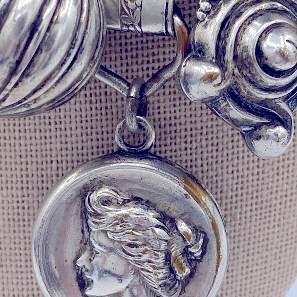 Vintage SilverTone Dangling Charm And Locket Brooch Very Unique 4 1/2” Long - Picture 6 of 9